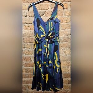Elie Tahari Blue and Yellow Abstract Maxi Dress